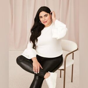 Joe Fresh X Roxy Earle Size 1X Faux Leather Velvet Trim Leggings - Black